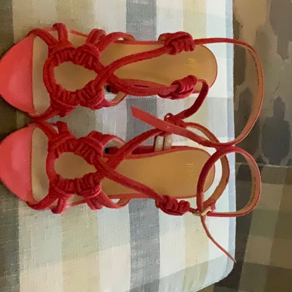 Cabi orange heeled sandals. Scuffed soles, but lightly worn and excellent shape